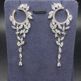 Dangle Earrings Unique Luxury Long Tassel Cubic Zirconia Stone Round Drop Earring For Women Ear Accessories Brcinos Party