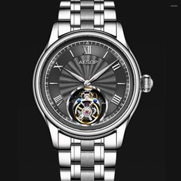 Wristwatches AESOP Original Flying Tourbillon Skeleton Watch For Men Top Mens Mechanical Sapphire Watches Man Waterproof Clocks