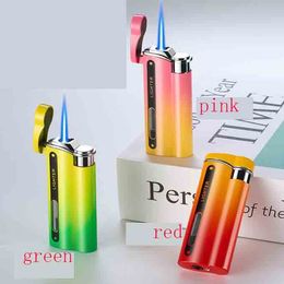 Latest Gradient Torch Jet Lighter 3 Colours Metal Inflatable No Gas Cigar Butane Windproof Lighters Smoking Tool Accessories