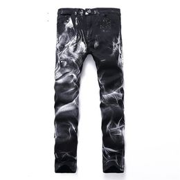 Gersri Men Jeans Patchwork Retro Pants Lion Pattern Cool Slim Classic Denim Personality Design Trousers Big Plus Size Men's2788