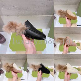 Tasarımcı Terlik Furry Princetown Katırlar Slaytlar Flats Kadın Loafers Orijinal Deri Sıradan Ayakkabı Metal Zincir Ayakkabı Erkek Sezunalar Kutu Boyutu 35-39