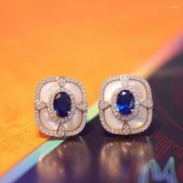 Stud Earrings White Seawater Shell For Women Fine Jewellery Cute Style Different Colours 925Sterling Silver With Zircon