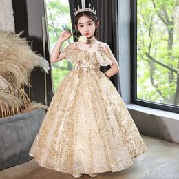 Flower Girl Bridesmaid Dresses Blingbling First Communion Dress Shiny Appliques Jewel Neck Toddler Birthday Party Gowns Girls Pageant Wears 403