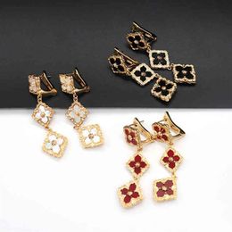 2022 Vintage Solid Colour Lucky Four Leaf Clover Dangle Earrings For Women Copper Charm Ear Studs Jewellery Luxury Gift231x