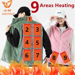 Men's Vests 9 Areas Heated Fleece Vest Men Women Heated Winter Usb Heating Vest Self Heating Thermal Vest Heating Down Warmte Fleece Vest 231009
