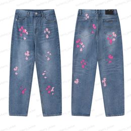 Mens Designer Make Old Washed Chromees hearts Jeans Chrome Straight Trousers Heart Cross Embroidery Letter Prints for Women Men Casual Long Style 1L50