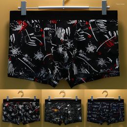 Underpants Men Ice Silk Shorts Underwear Ultra Thin Seamless Printed Sleep Bottoms U Convex Pouch Panties