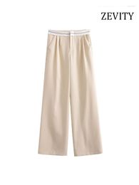 Women's Pants ZEVITY Women Fashion Side Pockets Patchwork Straight Vintage High Waist Zipper Female Trousers Mujer P3654