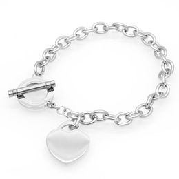 Classical design Fashion Brand Women Stainless Steel Heart charms chains Pulsera Bracelet t letter249Y