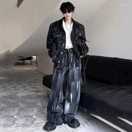 Men's Tracksuits SYUHGFA Sets High Street Denim Suit 2 Pcs Tie Dye Jackets Korean Fashion Baggy Jeans Male Autumn Niche Chic
