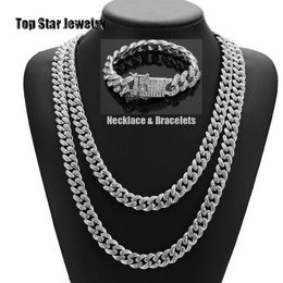 HipHop Bling Bling Jewellery Sets 14K Gold Plated Full Cubic Zirconia Necklace Bracelets Men Women MIAMI CUBAN LINK CHAIN Iced Out A2739