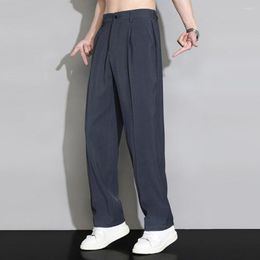 Men's Pants Wide Leg Long Trousers Elegant Draped Business Ice Silk Elastic Waist Button Pockets For Casual