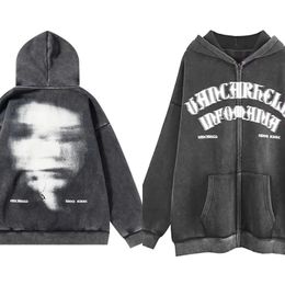 Women s Hoodies Sweatshirts Deeptown Grunge Emo Zip Up Graphic Oversize Gothic Punk Dark Letter Grey Women Hip Hop Streetwear Loose Tops 231009