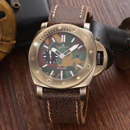 Wristwatches Men Automatic Mechanical Sapphire Bronze Navy Green Brown Leather 3 Days Watch Luminous 47mm Silver Watches