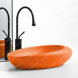 Bathroom Sink Faucets Matte Orange Table Basin Home Individual Porcelain Hand Washing Toilet Balcony Art Washbasin