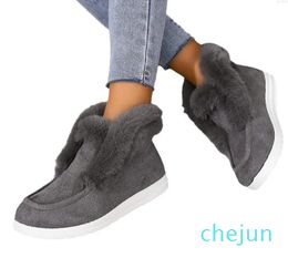 Ankle Women Winter Warm Plush Fur Snow Suede Leather Shoes Slip On Comfortable Female Footwear