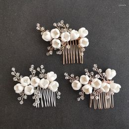 Hair Clips SLBRIDAL Ins Style Handmade Crystal Rhinestone Ceramic Flower Bridal Comb Wedding Accessory Bridesmaids Women Jewellery