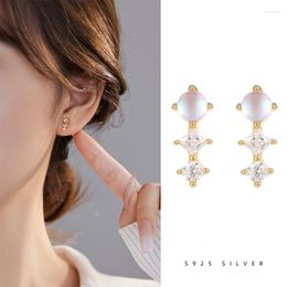 Stud Earrings Moon Stone Zircon S925 Sterling Silver White Yellow Gold Cute Jewellery Drop