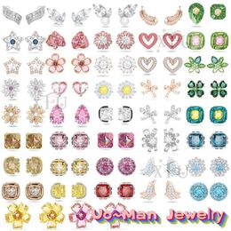 Stud Earrings Original 2023 Fashion Jewellery High Quality Green Pink Crystal Women's Party Gift Band Logo