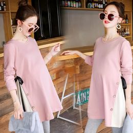 Maternity Tops Tees Pregnant Women Spring Autumn Mid-length Long-sleeved Bottoming Shirt Top Loose Large Size Fashion T-shirt Maternity Clothes 231006