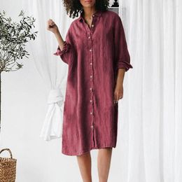 Casual Dresses Women Spring Autumn Solid Colour Shirt Dress Lapel Long Sleeve Single Breasted Loose Oversized Mid-length Streetwear