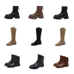 Botas simples para mulheres Botas de cowboy estilo britânico para mulheres com sola grossa