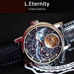 Luxury Watch Earth Tourbillon Moon Phase Super Luminous Dial Sport Universe Automatic Toubillon Mechanical Milky Way Space Wristwatches LY