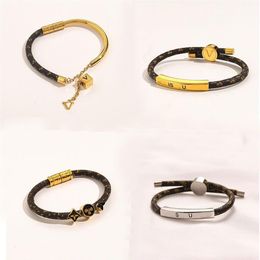 New Style Bracelets Women Bangle Designer Letter Jewelry Faux Leather 18K Gold Plated Stainless steel Bracelet Womens Wedding Gift287L