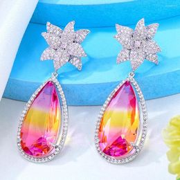 Dangle Earrings GODKI Trendy Flower Drop For Women Wedding Cubic Zirconia Dubai Bridal Costume Jewellery Summer Party