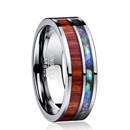 8mm Hawaiian Koa Wood and Abalone Shell Tungsten Carbide Rings Wedding Bands for Men Jewellery Size 6-13303G