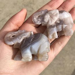 Decorative Figurines Nartural Agate Elephant Crystal Carving Powerful Animal Healing Christmas Home Decoration Office Desktop Furniture Gift