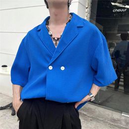 Men's Casual Shirts Walff Material Cuba Collar Korea Style Shirt Short Sleeve Summer For Men K2Y 3 Colours