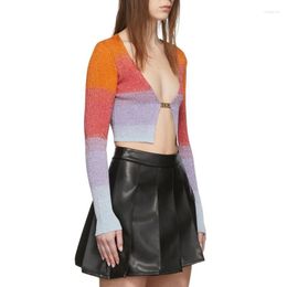 Women's Knits Autumn And Spring Ins Blogger Style Sexy Short Colorful Knitted Sweater Cardigan Tops