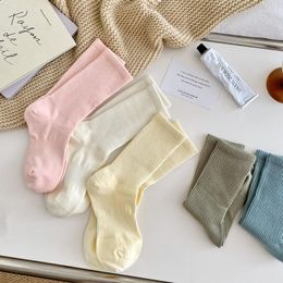 Women Socks Korean Fashion Solid Color Cotton Harajuku Knitting Crew Japanese Style High School Girls Students Long