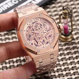 Wristwatches Automatic Mechanical Self Wind Men Watch Sapphire Transparent Glass Skeleton Rose Gold Black Silver Watches