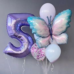 Other Event Party Supplies 10pcs Products Gradual Pink Butterfly Foil Balloon 40inch Purple Cream Digital Baby Shower Birthday Decoration 231009