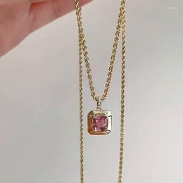 Jewellery Pouches Peaches Gold Powder Tourmaline Pendant Small Crystal Sugar Necklace Square Clavicle Chain Design For Women