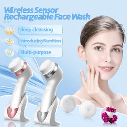 Soft Hair Facial Cleaner Facial Brush Pore Blackhead Acne Massage Instrument Waterproof Silicone Electric Facial Brush Facial Cleaning Beauty Instrument