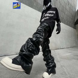 Мужские брюки плиссированные кожаные мужские мотоциклетные для уличной одежды брюки из искусственной кожи мужские хип-хоп-карго 231009