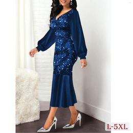 Plus Size Dresses Elegant Women Dress 5XL Ladies Sequin Shiny Long Party For Birthday Wedding Female Prom Fishtail Vestido