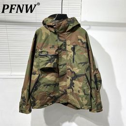 Men's Jackets PFNW Vintage Camouflage Pockerts Patcchwork Hooded Coats Tech Wear Male Outdoor Autumn 2023 Chic Tops 28W1404