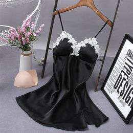 Lace Sleepshirts Women Summer Clothes Sleep Wear Sleeveless Lingerie Sleepwear Nightwear Robe Silk Dress Fashion Sexy Nightgown Wo242w