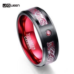 Scrub Red Zircon Men Rings Pure Tungsten Carbide Wedding Bands Anillos Para Hombres Ring With Sliver Color Dragon Pattern 201006266N