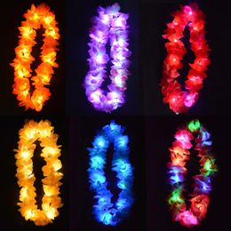 Other Event Party Supplies 1pcs Women Girl LED Lights Hawaii Flower Leis Hair Band Garland Hula Luau Glow Wreath Necklace Birthday Wedding Halloween 231009