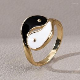 Cluster Rings Creative Yin Yang Gossip Ring Simple Metal Drop Oil Tai Chi Alloy Opening Finger For Women Men Fashion Jewelry Gift