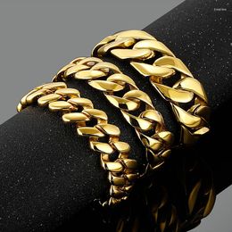 Link Bracelets Golden Curb Cuban Heavy Big Bracelet For Mens Boys 316L Stainless Steel Chain Bangle XMAS Gifts High Quality