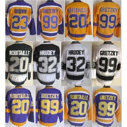 CCM Hockey Retro 20 Luc Robitaille Jerseys Retire 32 Kelly Hrudey 23 Dustin Brown 99 Wayne Gretzky 16 Marcel Dionne Vintage Classic Stitching Breathable Pullover