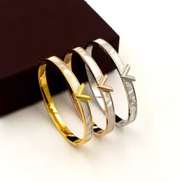 New designed Titanium Steel V-letter V-shaped shiny with shell Bracelet bangle Designer Jewellery LVB217