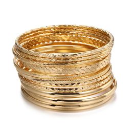 Bangle 12pcs Punk Curb Cuban Chain Bracelets Set for Women Miami Boho Thick Gold Color Charm Bangles Fashion Jewelry 231009