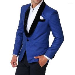 Men's Suits 2 Piece Slim Fit Men For Boyfriend Prom Custom Royal Blue Groom Tuxedo With Black Pants Man Fashion Set Jacket